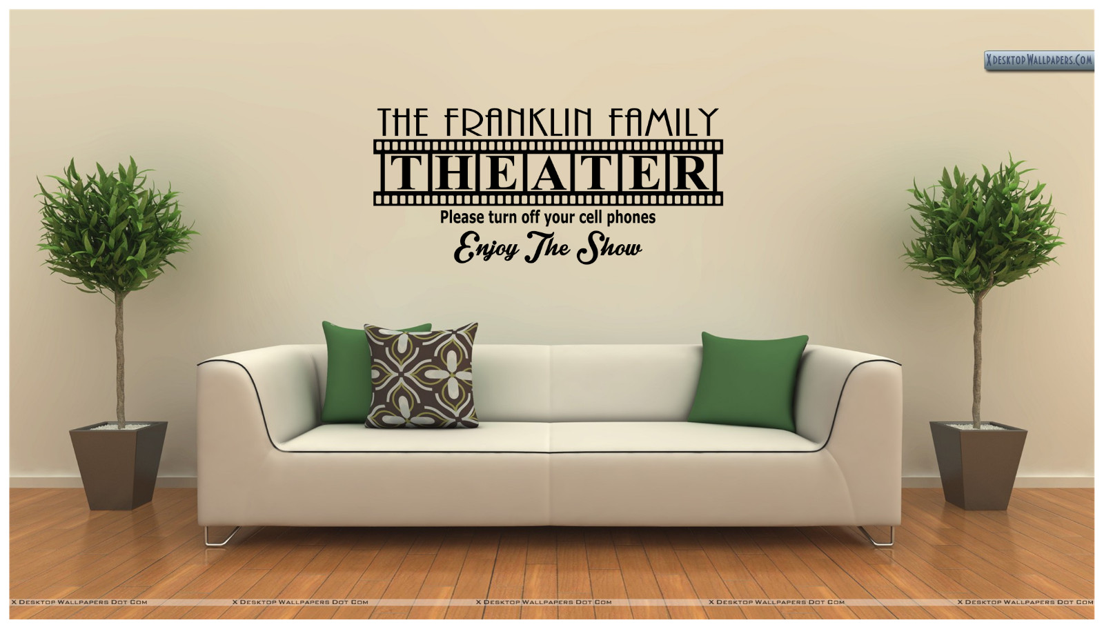 Family Theater with name Vinyl Wall Sticker Decal 48″x21.5″ Your Choice Colors