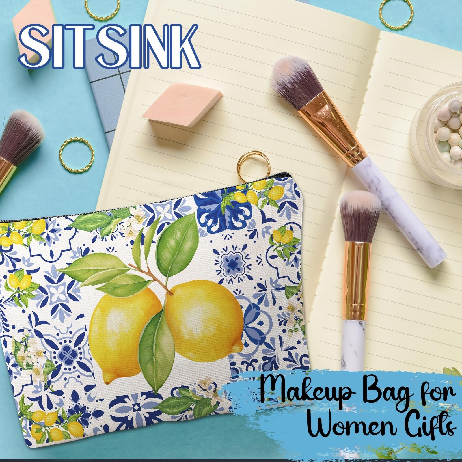 Sitsink Amalfi Coast Souvenir Makeup Bags – Italy Travel Gifts Lemon Themed P…