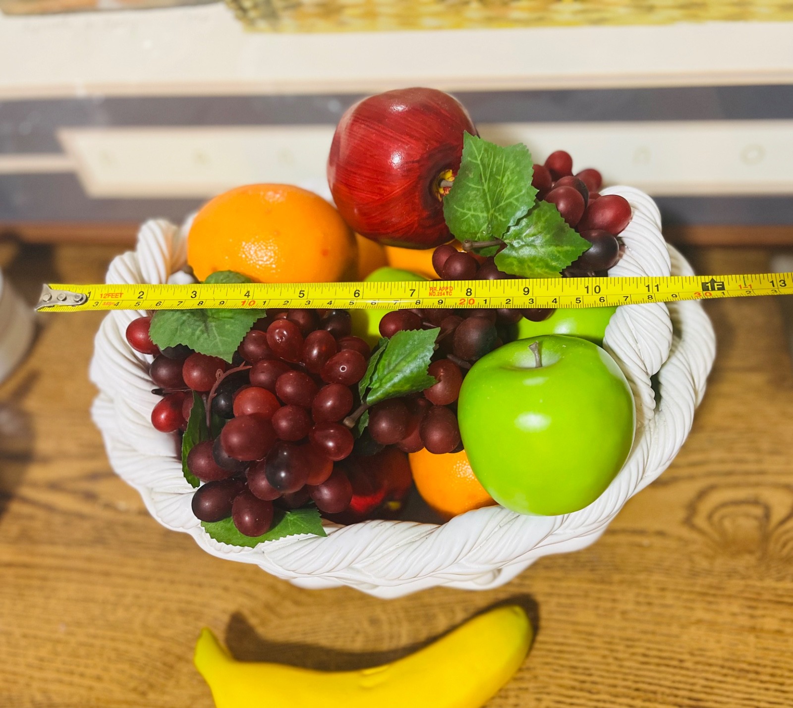 Large 12 inch Vintage Woven Ceramic Basket Bowl Fruit Centerpiece Portugal