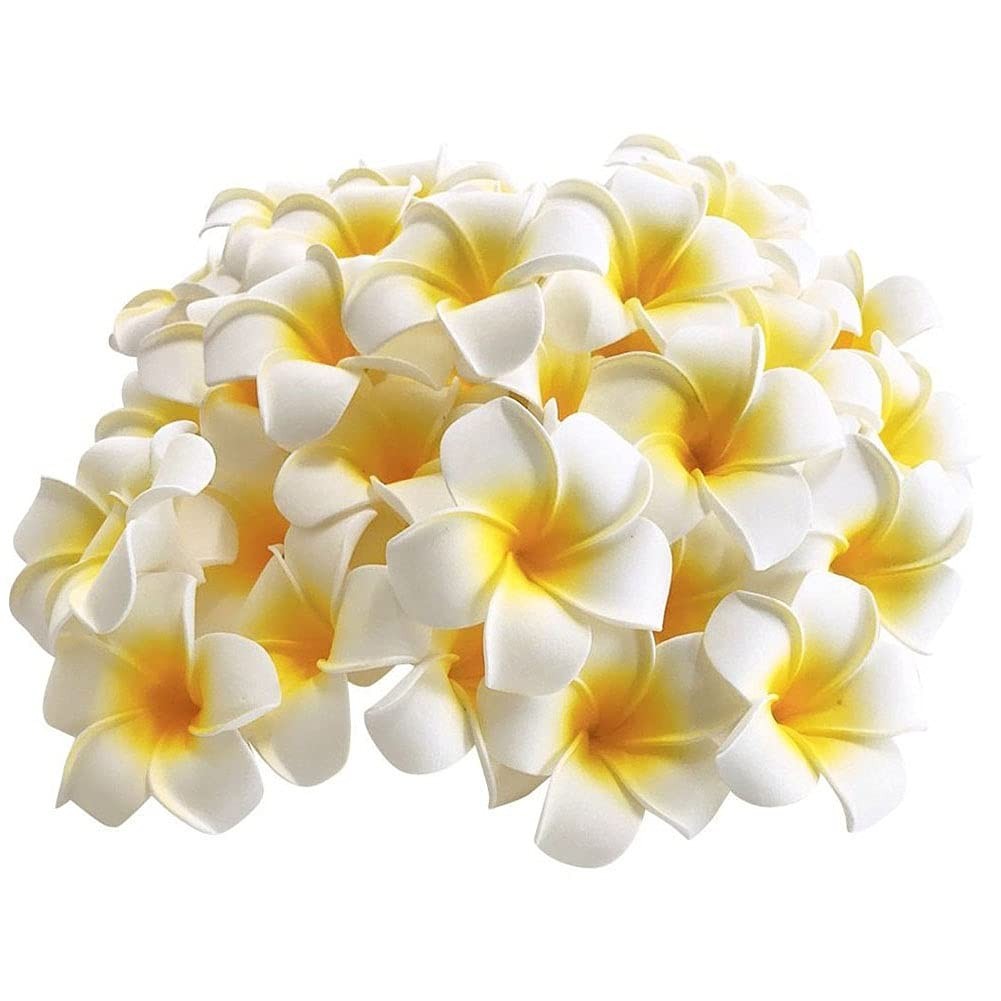 50Pcs 2.4Inch Artificial White Foam Plumeria Rubra Hawaii Frangipani Beach Fl…