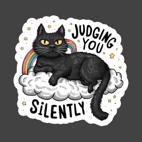 Cat Sticker Vinyl Decal Judging You Silently Funny Black Cat Humor