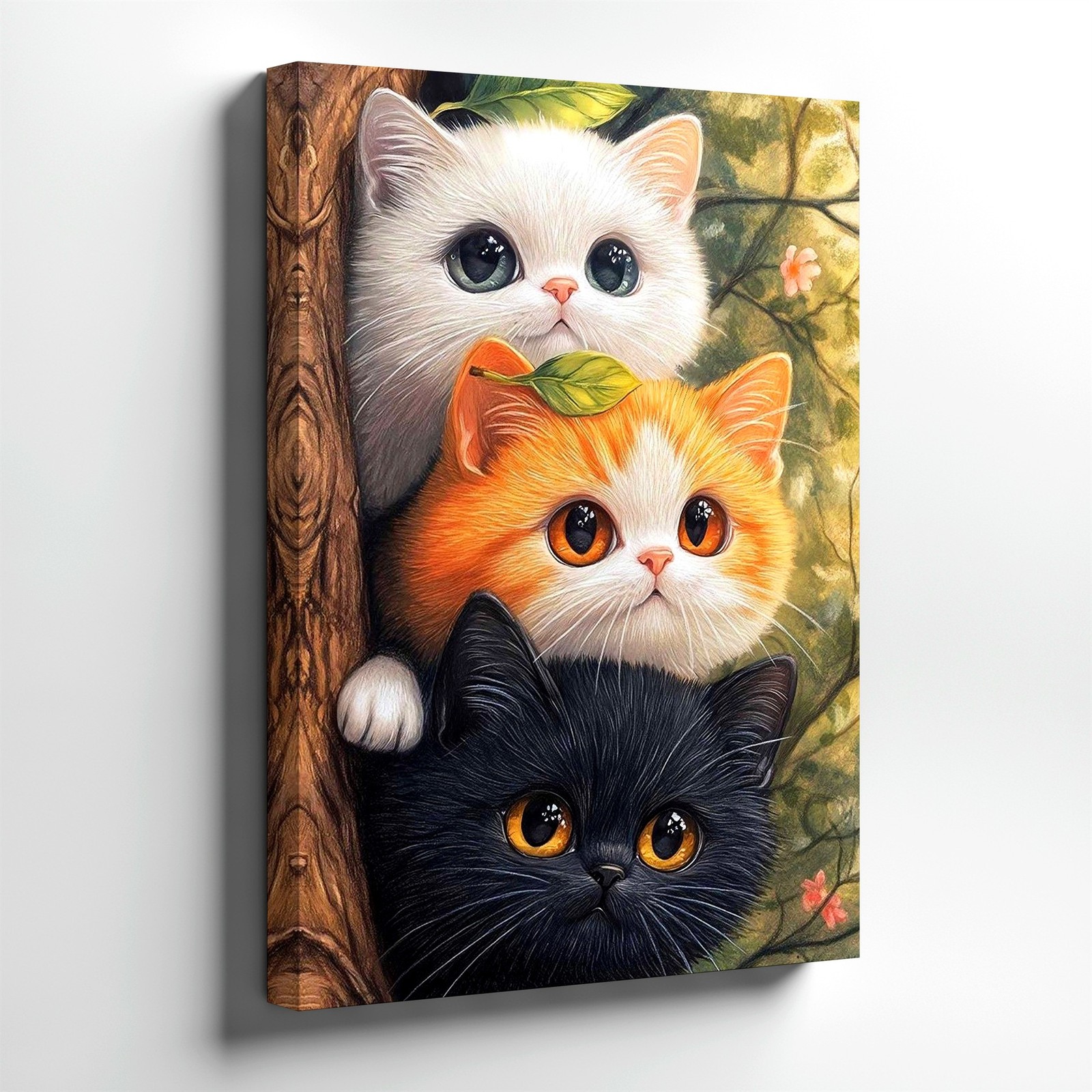 Wall Art Cute Three Cats in Tree Portrait Canvas Print Animal Nursery Decor