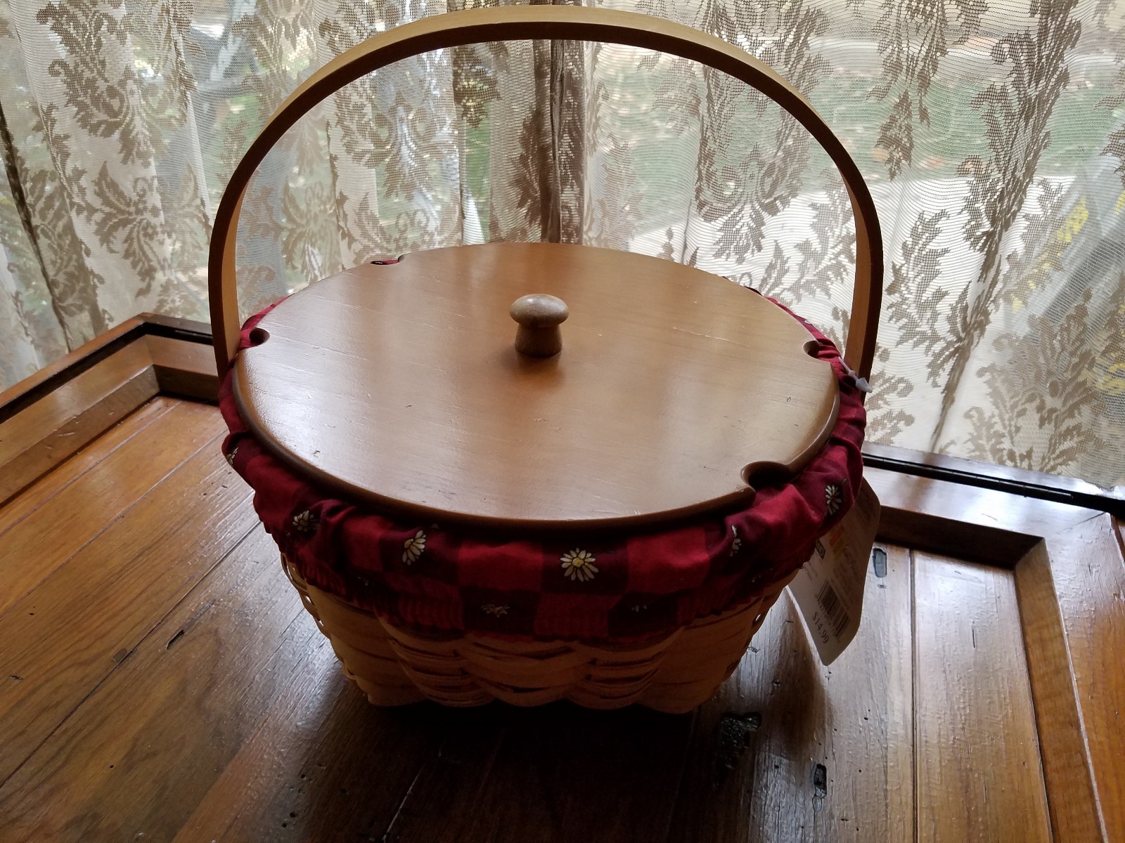 COUNTRY WOOD COLLECTION WICKER BASKET w/ Fabric Liner & Wood Lid