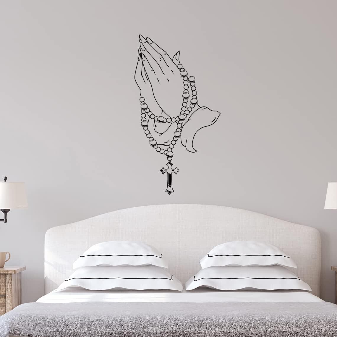 Praying Hands Rosary Vinyl Wall Decal – Christian Religious Home Decor – VWAQ