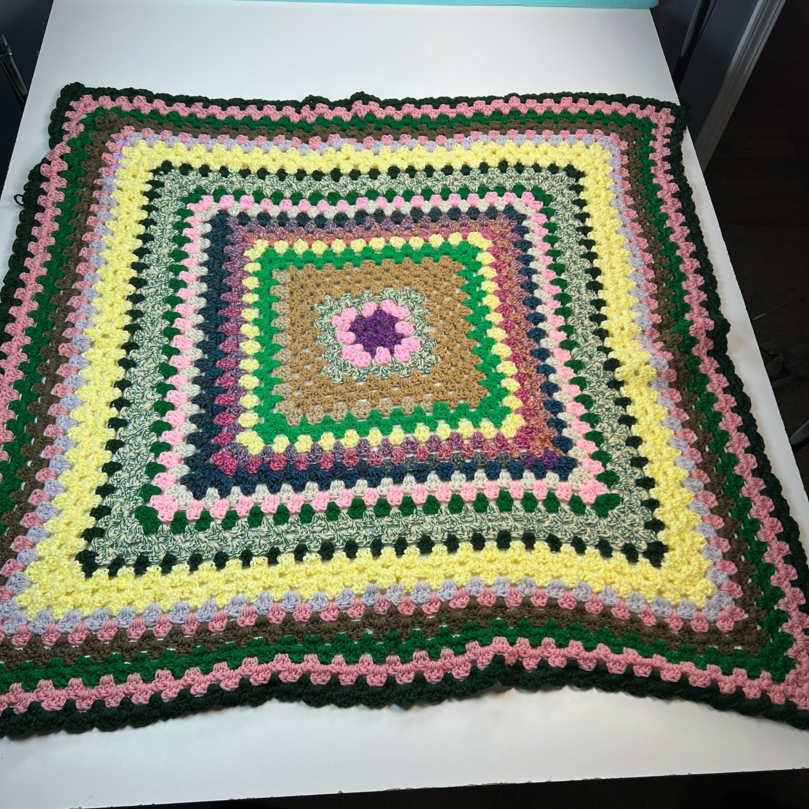 Crochet Granny Square Blanket Colorful Throw Blanket 48×42 Handmade