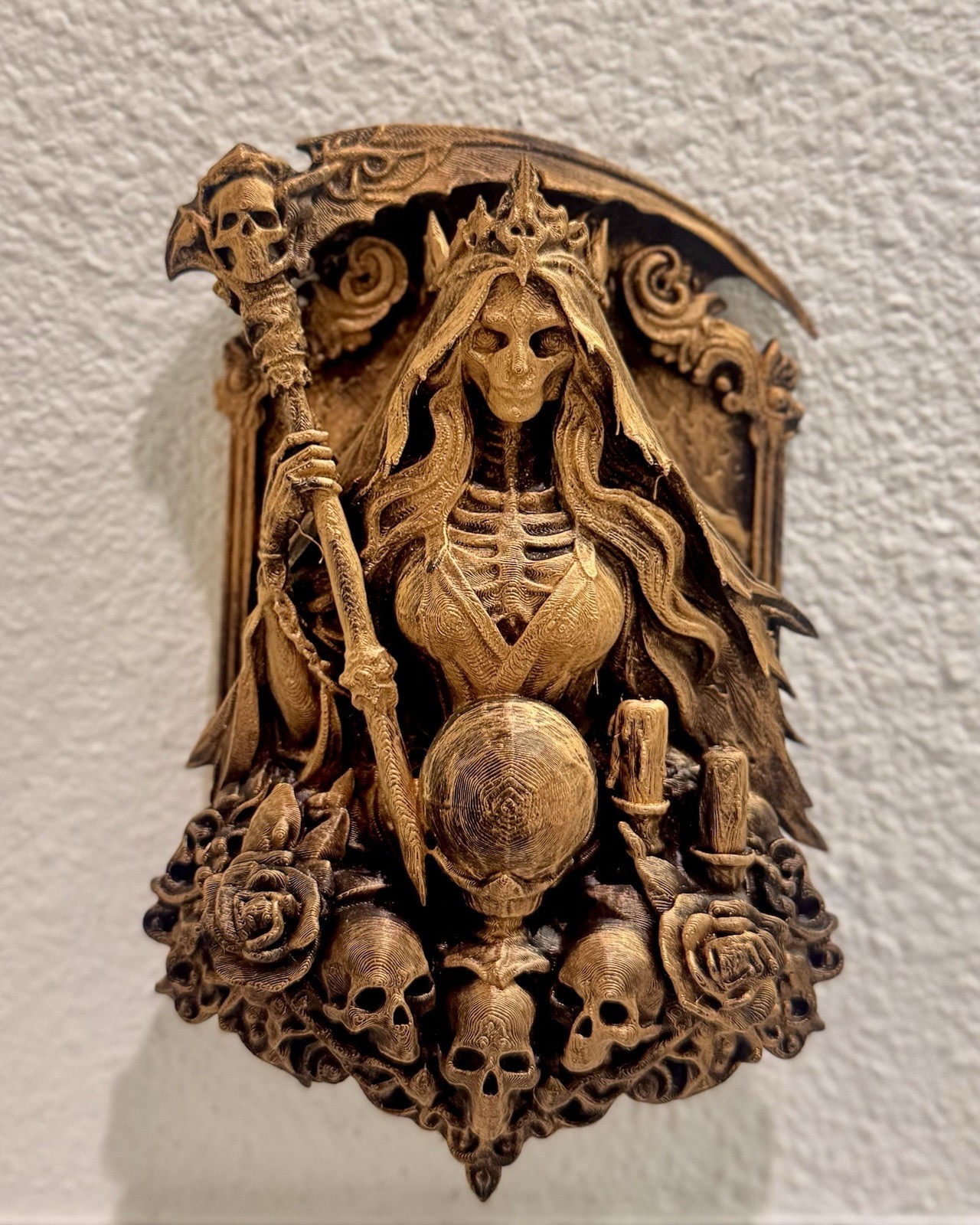 Gothic Grim Reaper 9” Wall Plaque Skeleton Queen Death Dark Fantasy Decor Art