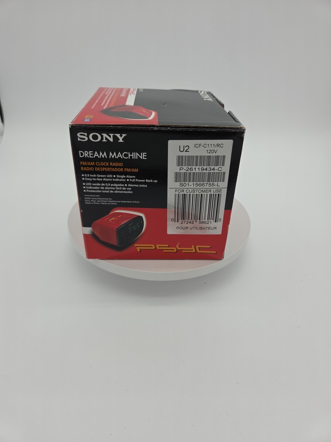 Sony Dream Machine LED AM/FM Alarm Clock Radio ICF-C111 Red Open With Box 90s