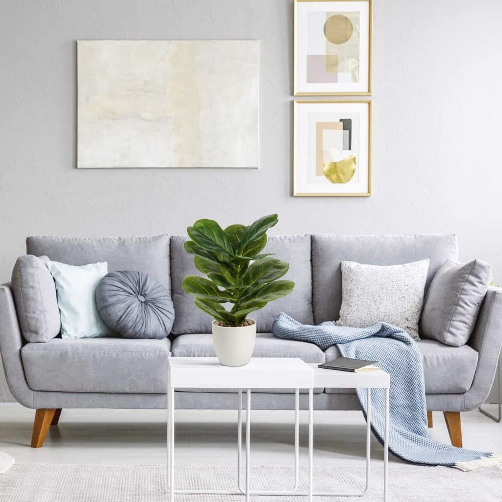 Realistic Artificial Fiddle Leaf Fig Ficus Potted Fake Plant 18 Inch