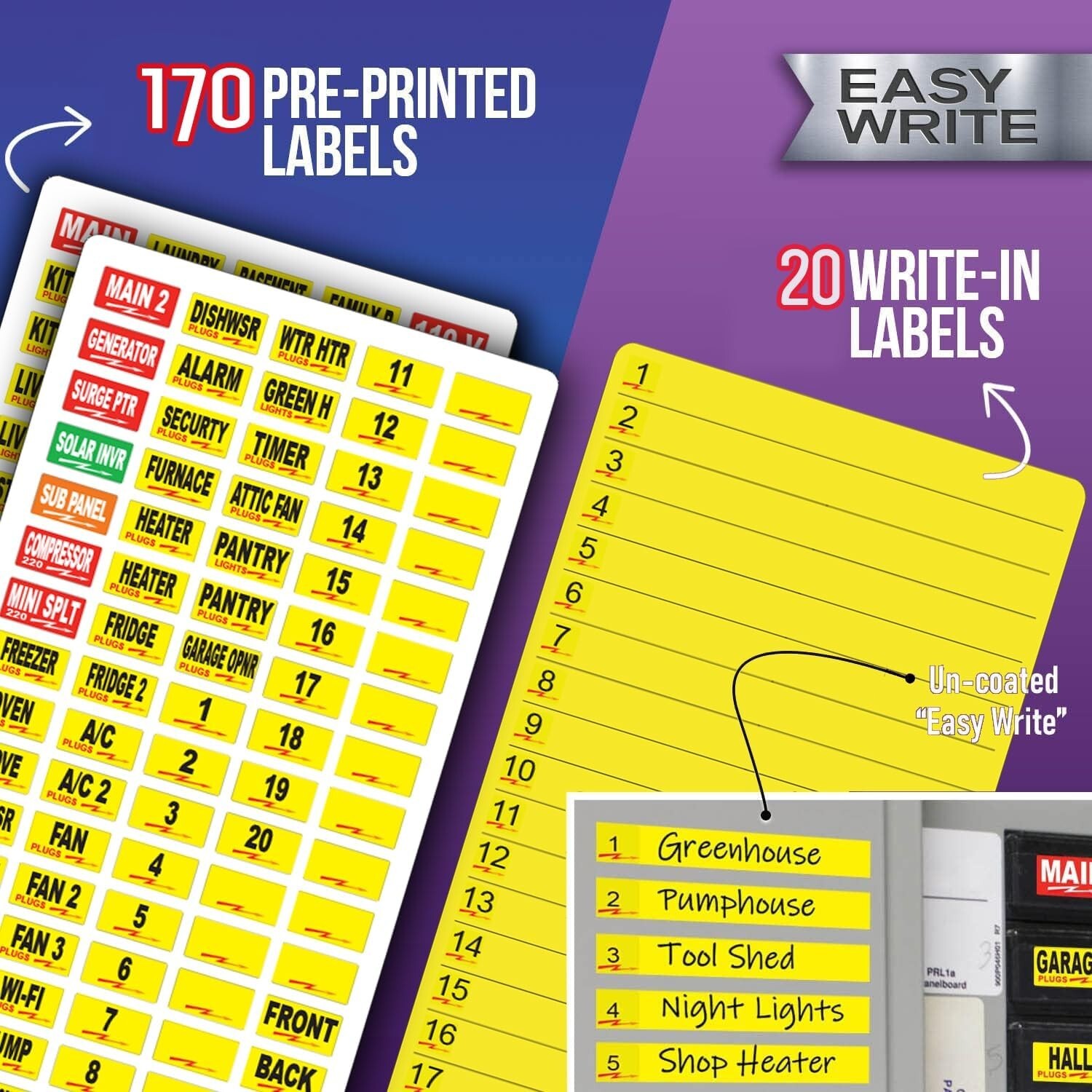 100 AMP CIRCUIT BREAKER LABEL SET – 170 Circuit Decals 20 CIRCUIT DIRECTORY