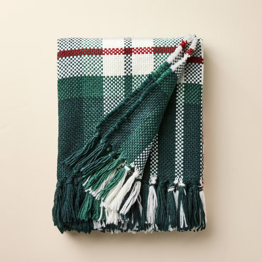 50″x60″ Chunky Plaid Throw Blanket Red/Green – Hearth & Hand with Magnolia
