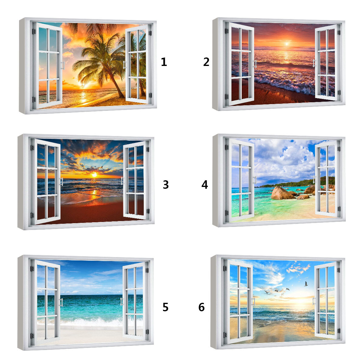 Beach Nature Landscape Window View Canvas Wall Art Framed Art Print