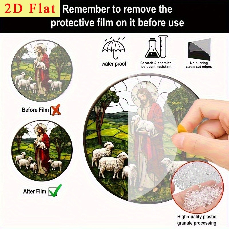 Jesus And Sheep Acrylic Suncatcher Round Window Hanging Religious Home Decor