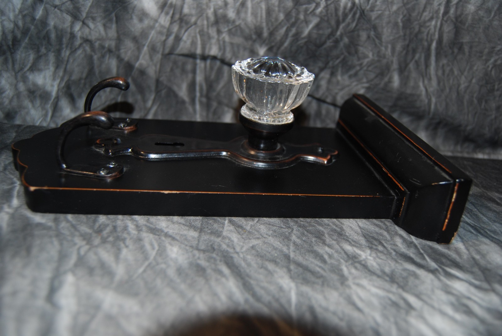 Glass Door Knob Handle, Metal & Wood Wall Hanging Décor Coat Hat Rack 12″x6″