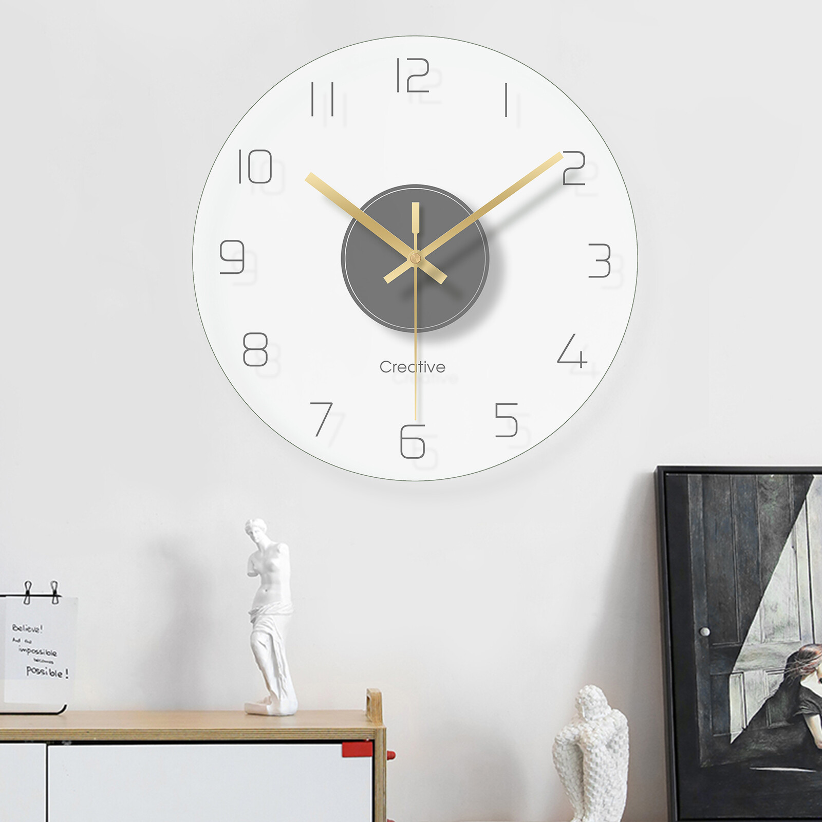 30cm Ultra Thin Design Wall Clock Large Modern Home Office Round Wall Clock