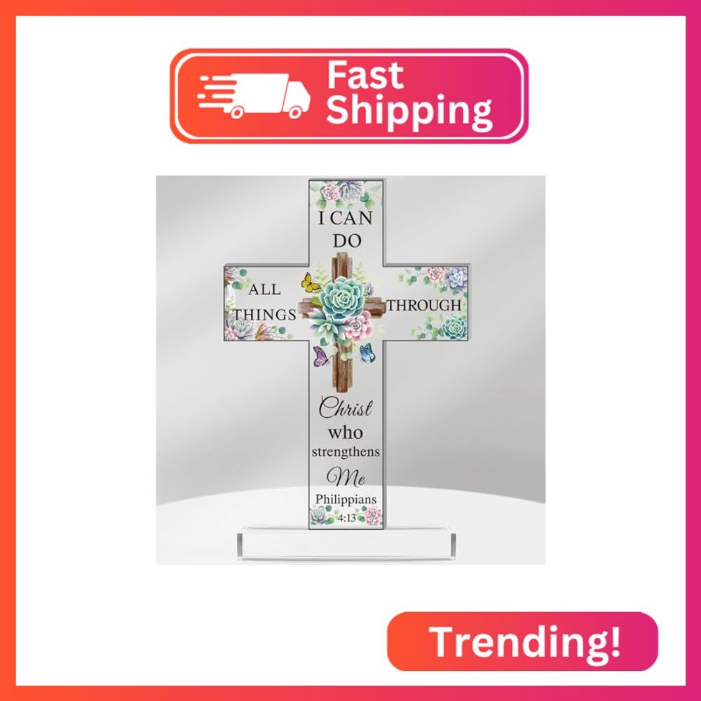 Chunful Christian Religious Gift for Women Acrylic Decorative Cross Standing Dec