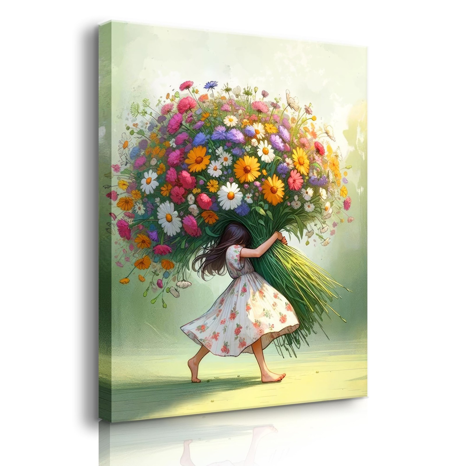 Girls Floral Wall Art Girls Room Canvas Wall Decor Girl Hugging Flowers Poste…