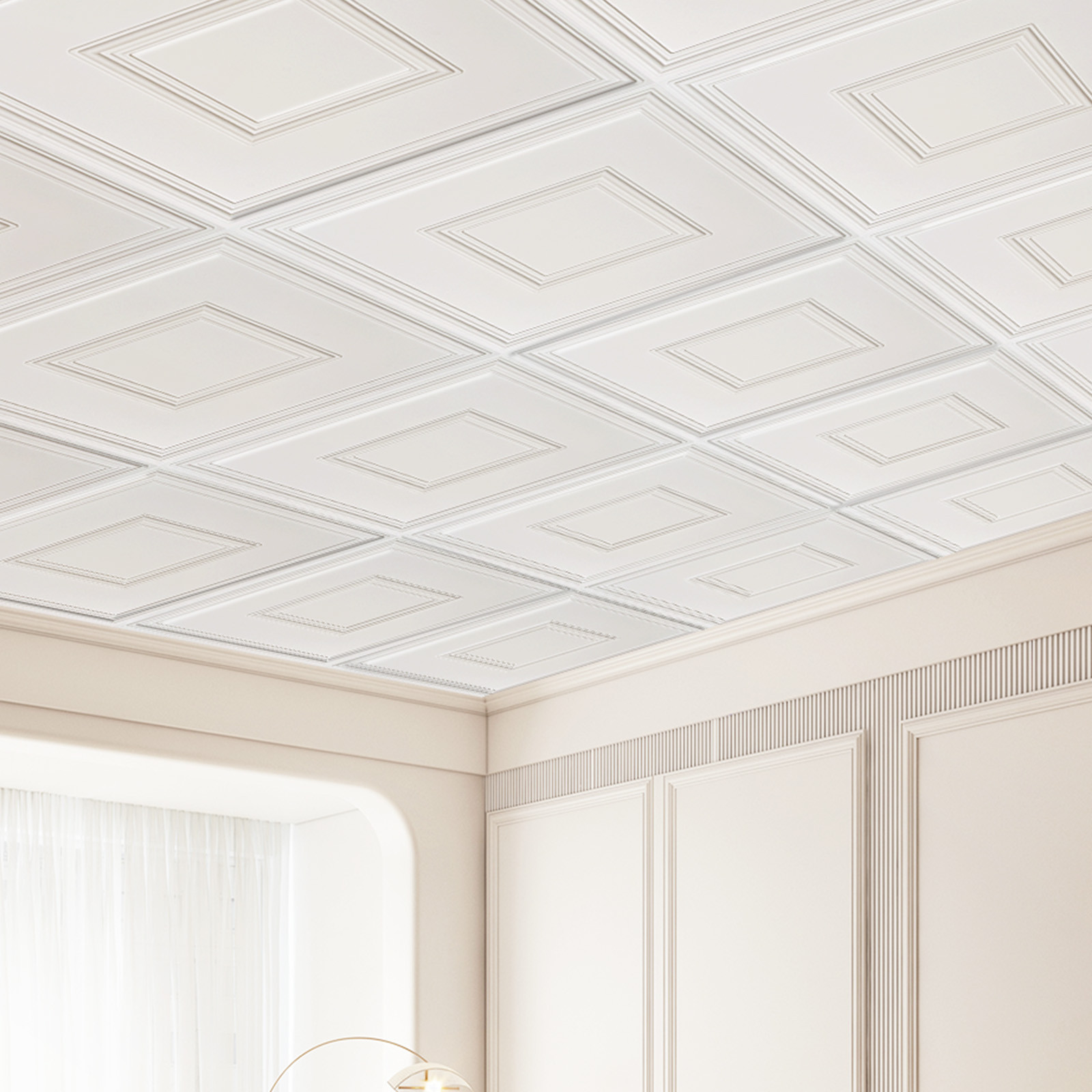 VEVOR Ceiling Tiles Panel 12 Pack 24 x 24in 48 sq.ft PVC Glue up DIY Decor White