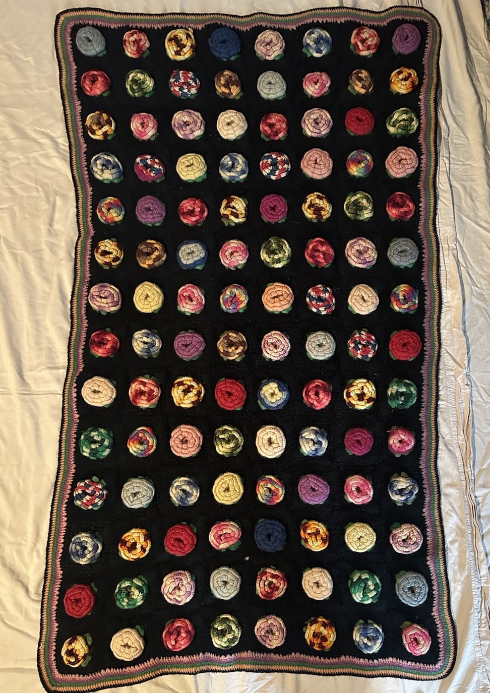 Vintage Granny Square Afghan Crochet Throw Blanket 52in Long 29 In Wide