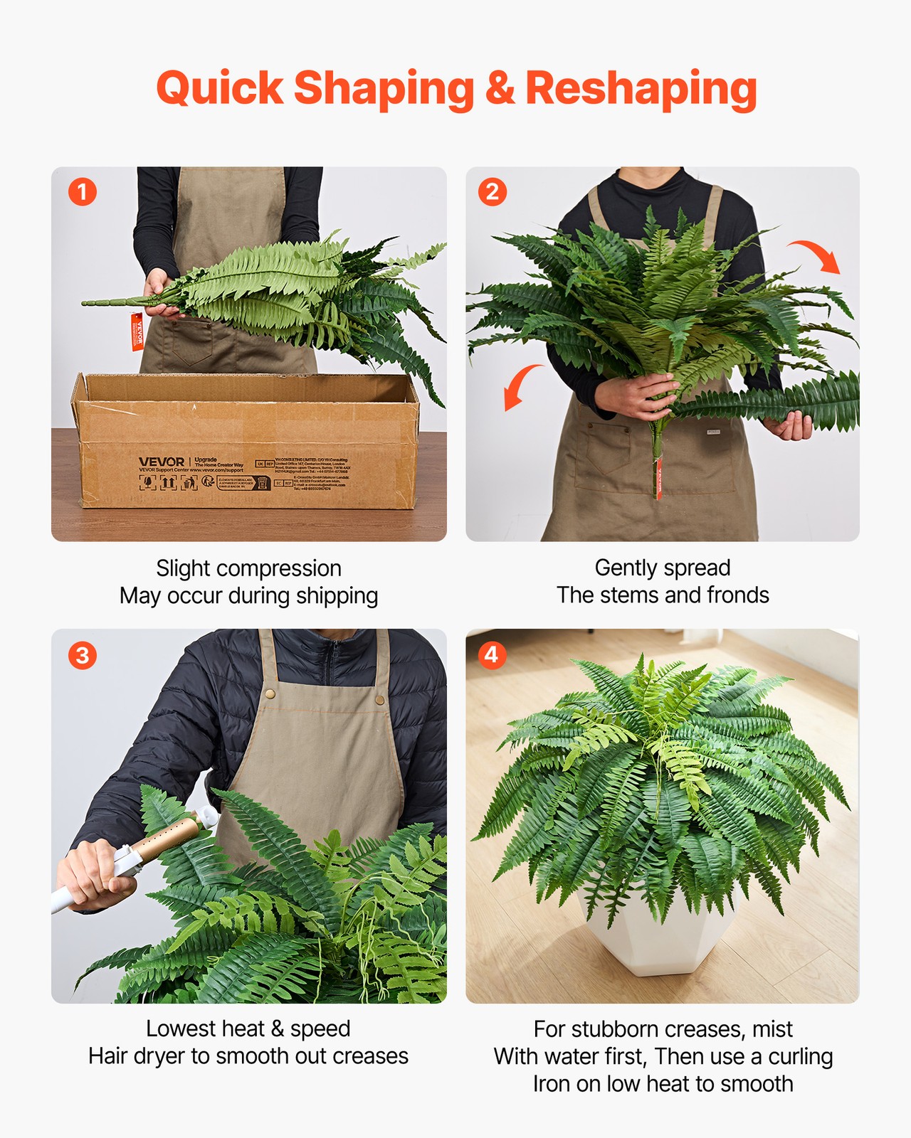 VEVOR 48″ Artificial Ferns Fake Boston Bush 67 Fronds for Outdoor Decor 2 Pack