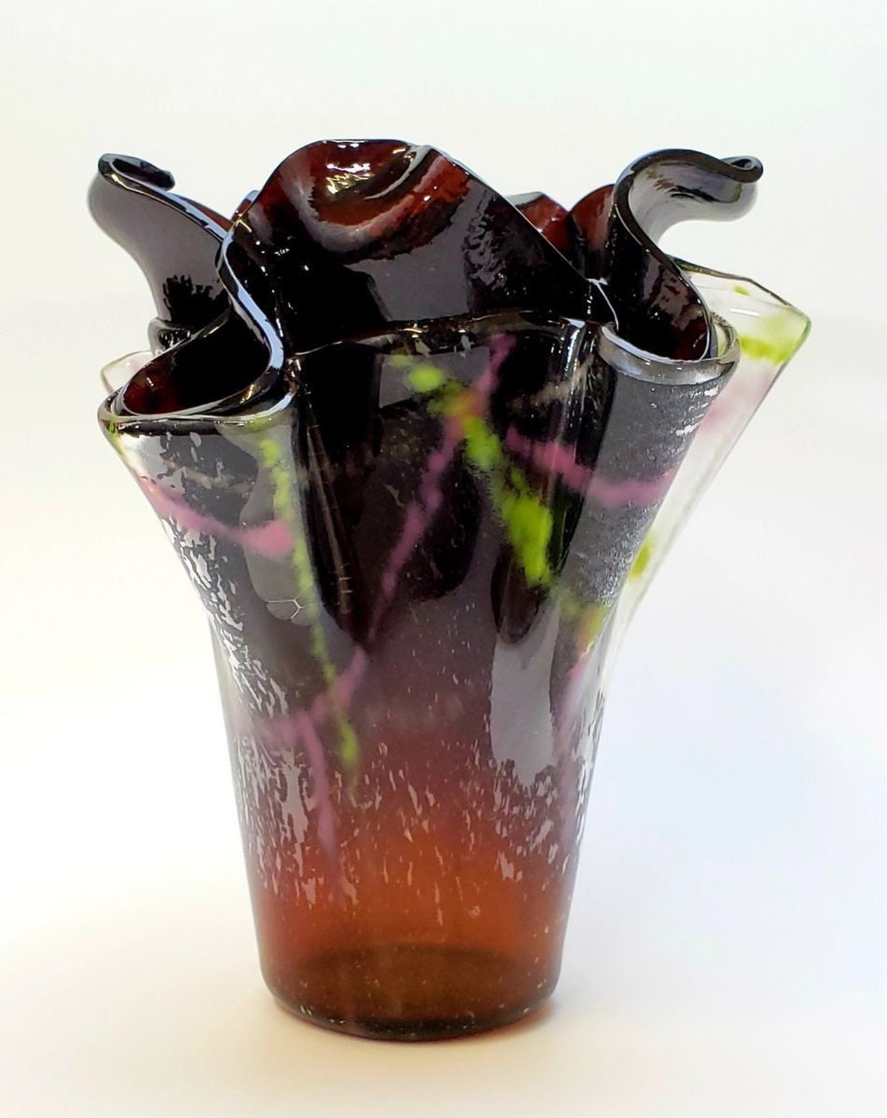 Fused Glass Sienna and Stripes Vase Functional Art Glass Gift OOAK