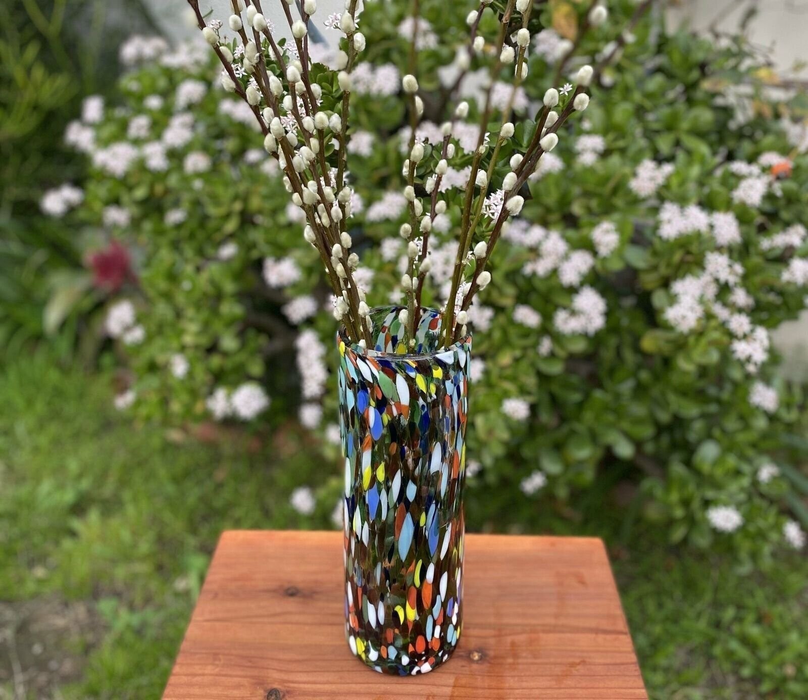 Mexican Hand Blown Glass Vase (11.5″ x 4″) – Confetti Carmen Colorful Design