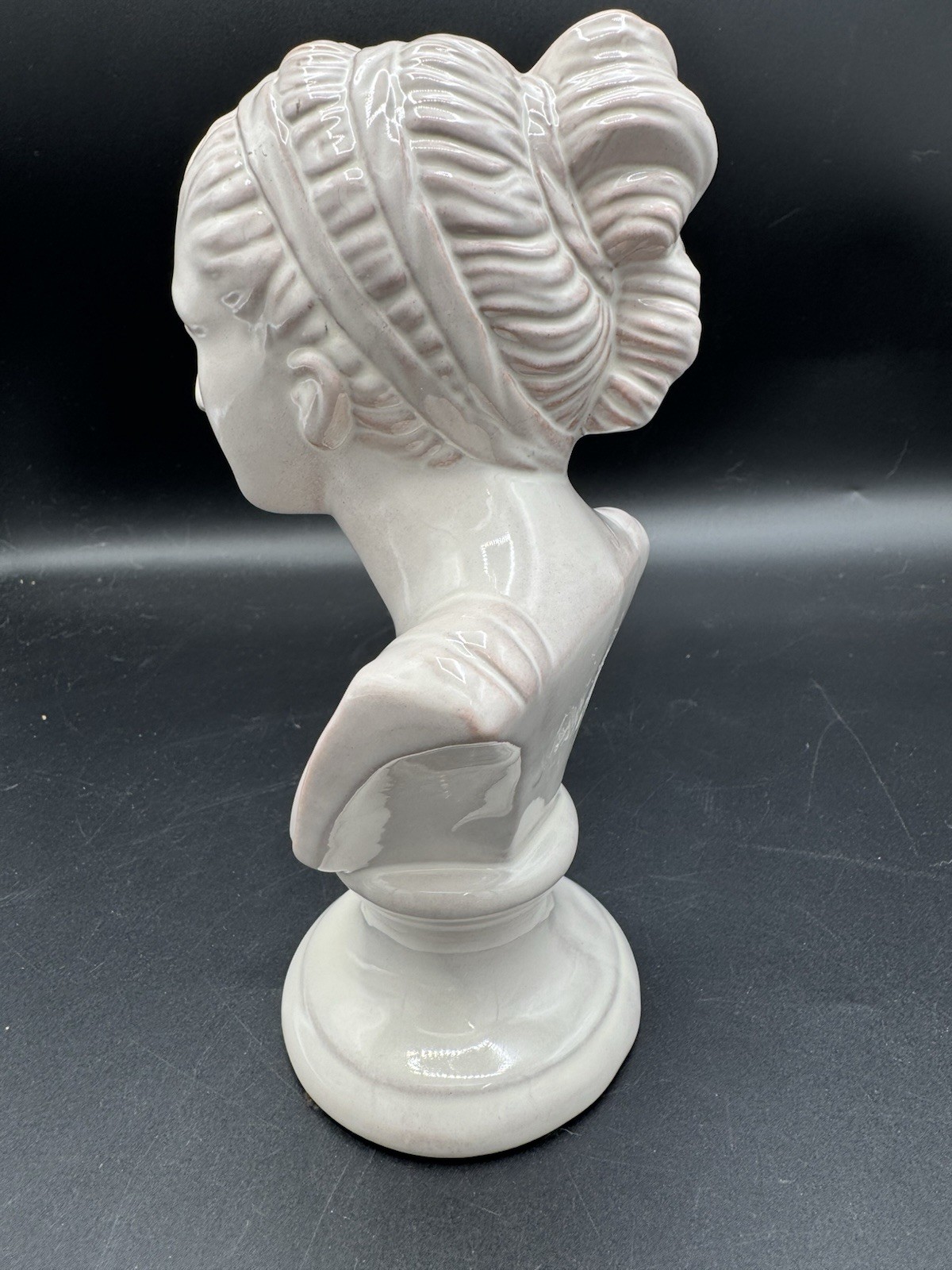 Italian Ceramic Classical Lady Bust White Glaze 8.25” Neoclassical Art