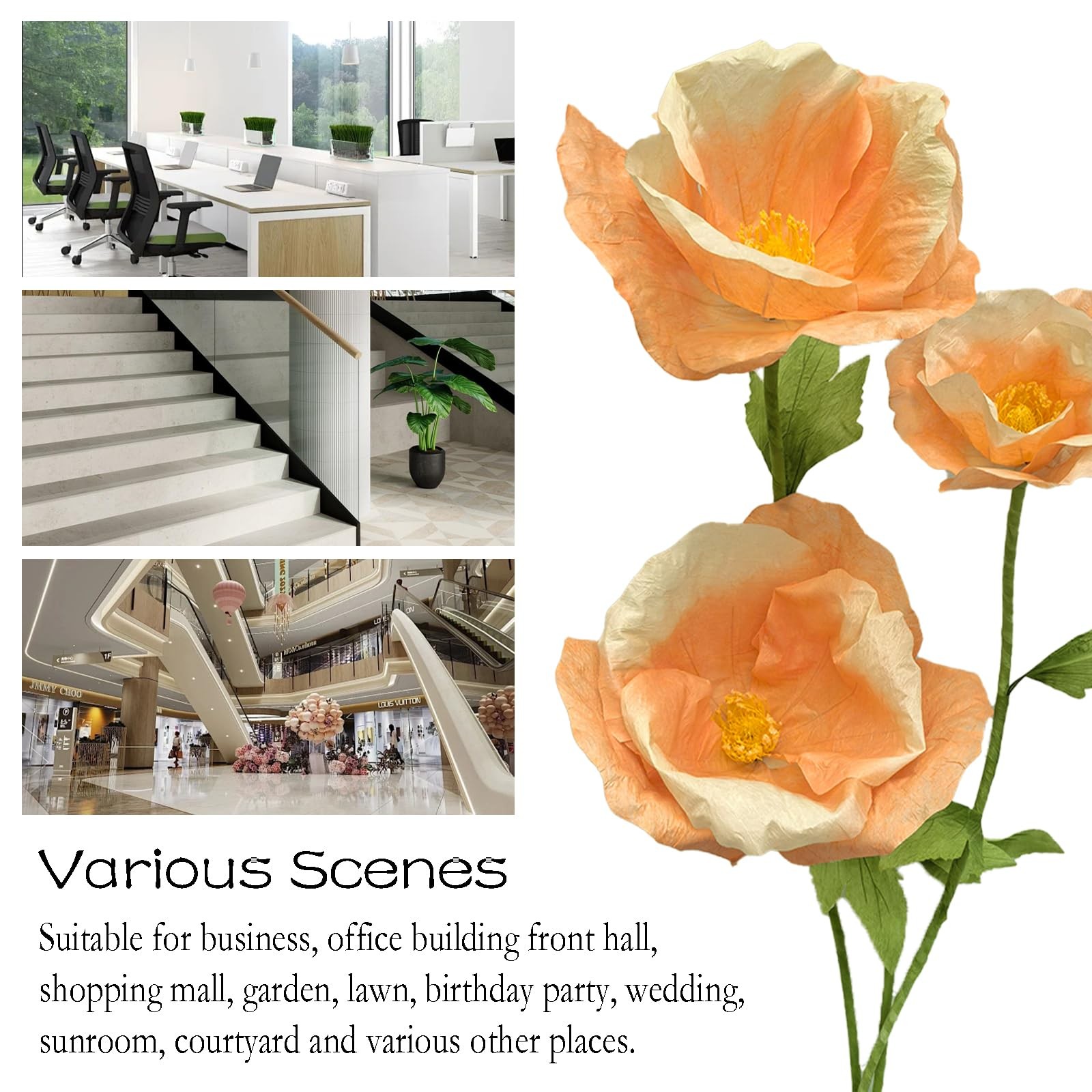 Giant 3PCS Faux Flowers Set – 80″ Waterproof Decor for Home & Events