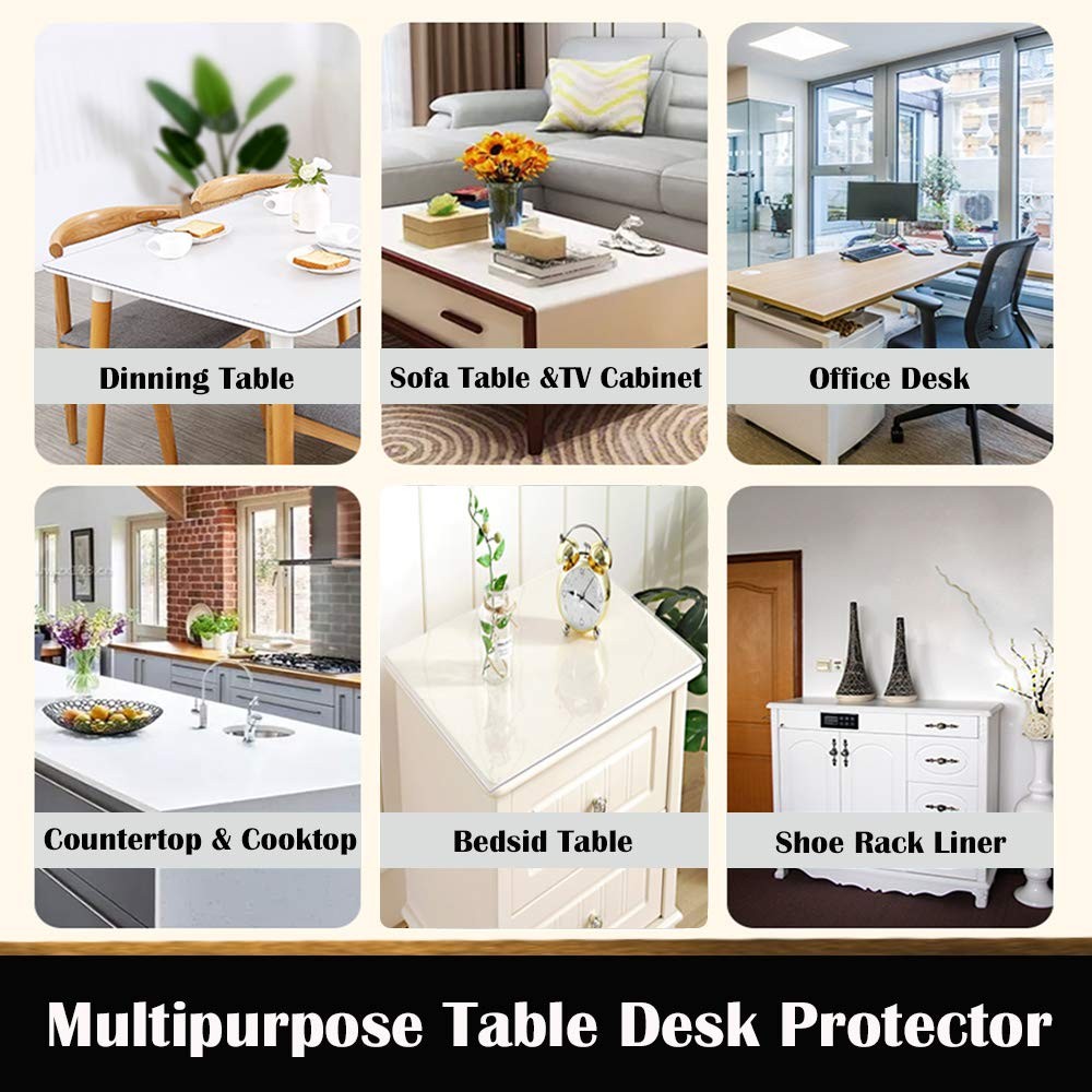 Leoewo Rectangular Clear Table Protector Crystal Plastic Table Pads Vinyl