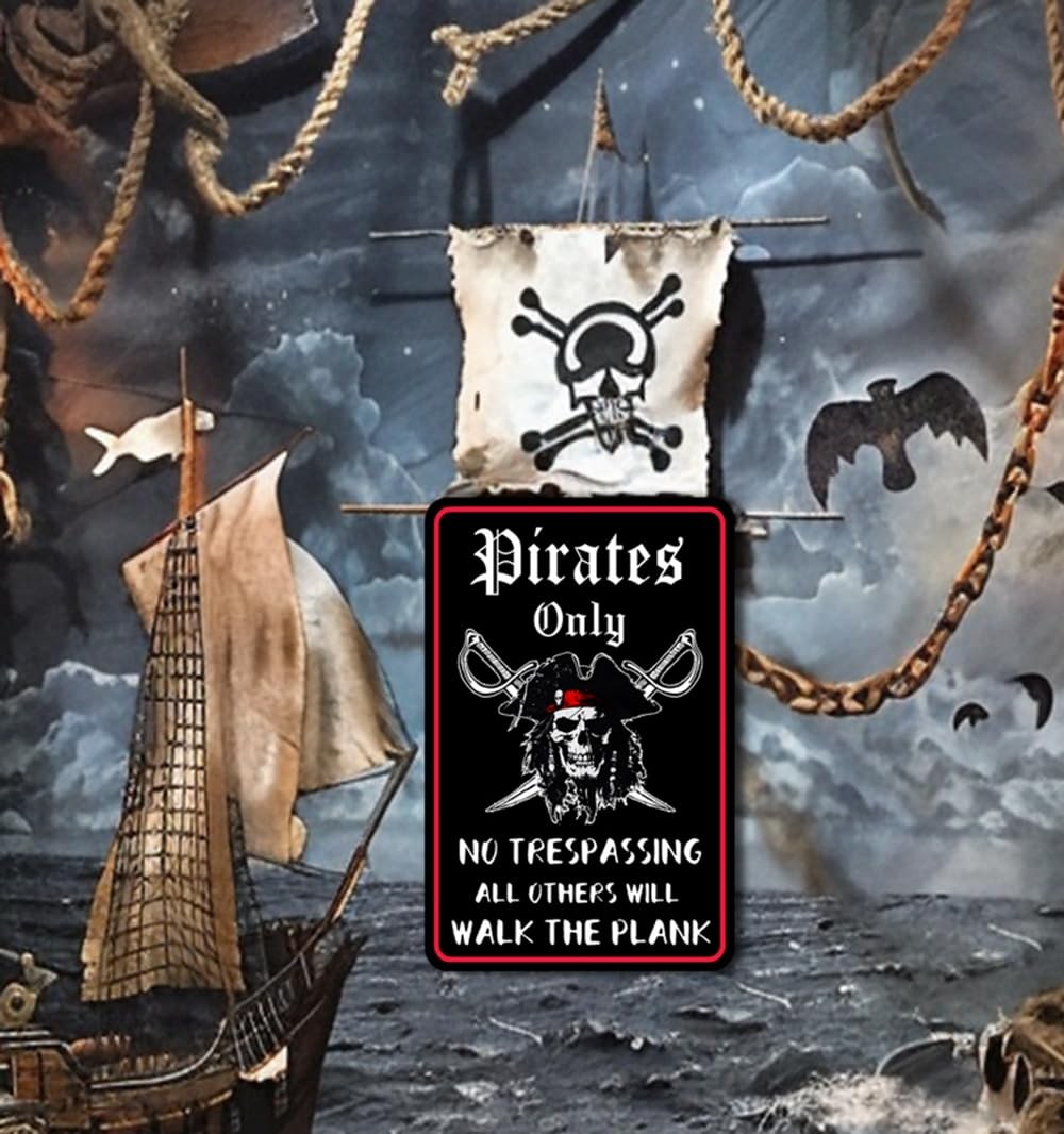 Pirate Theme Wall Decor Metal Sign – Pirates Only All 12×8 inches, Pirate3