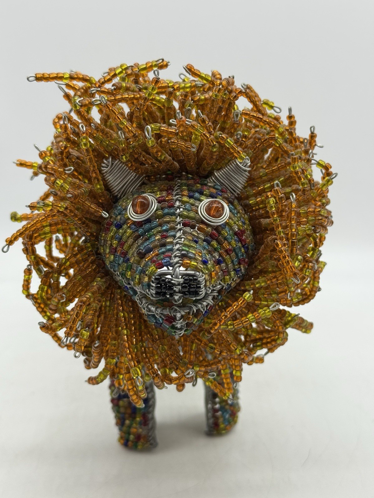 Beaded African Male Lion Wire & Colorful Beads Figure Handmade