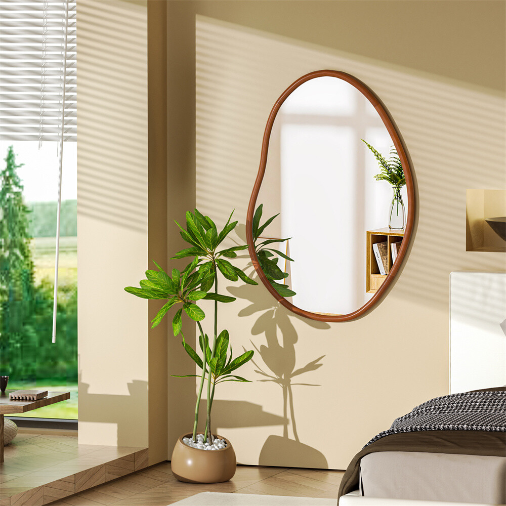 Irregular Wall Mirror Asymmetrical Accent Mirrors Modern Wood Frame Decor Mirror
