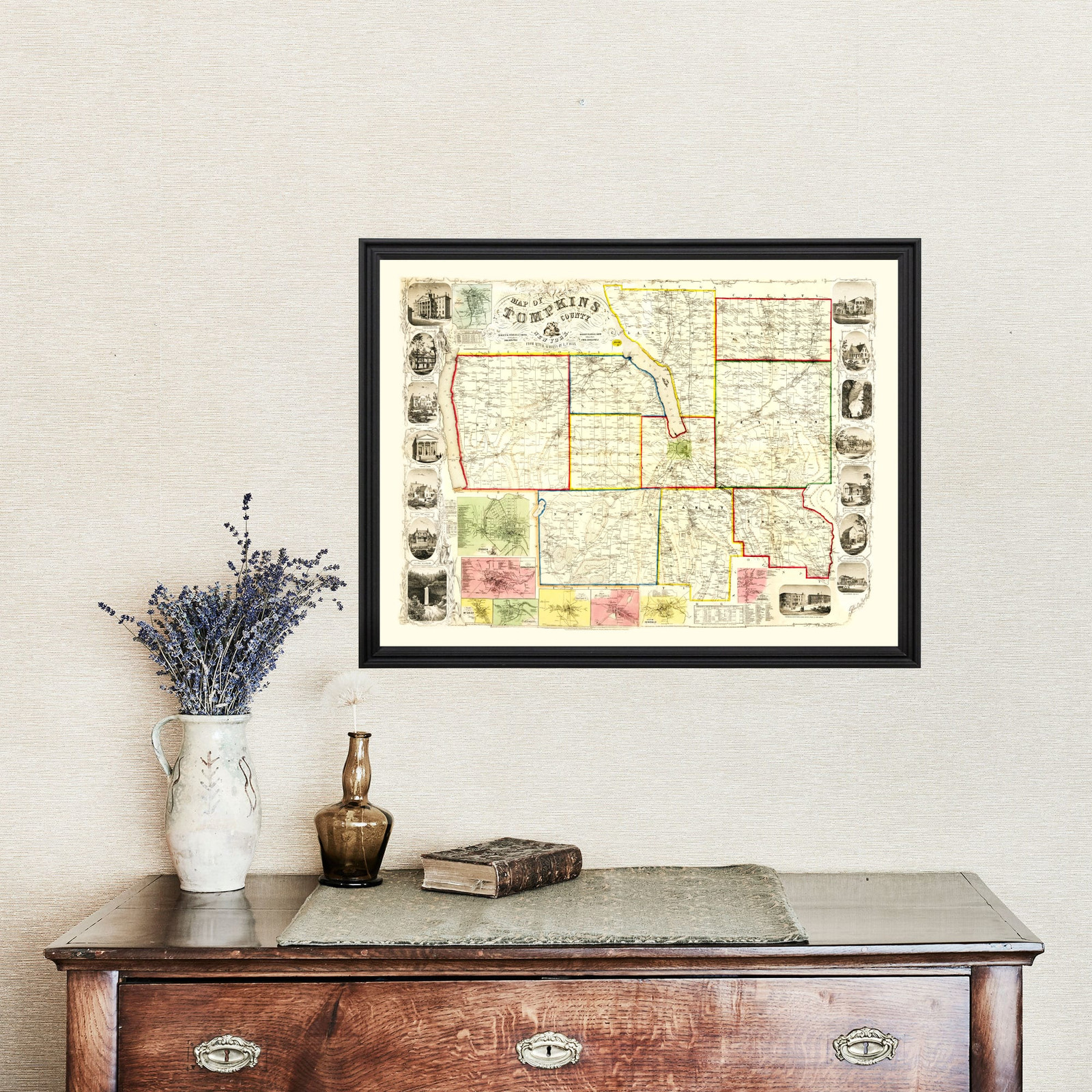 Old Map of Tompkins County, NY 1853 – Vintage New York Art