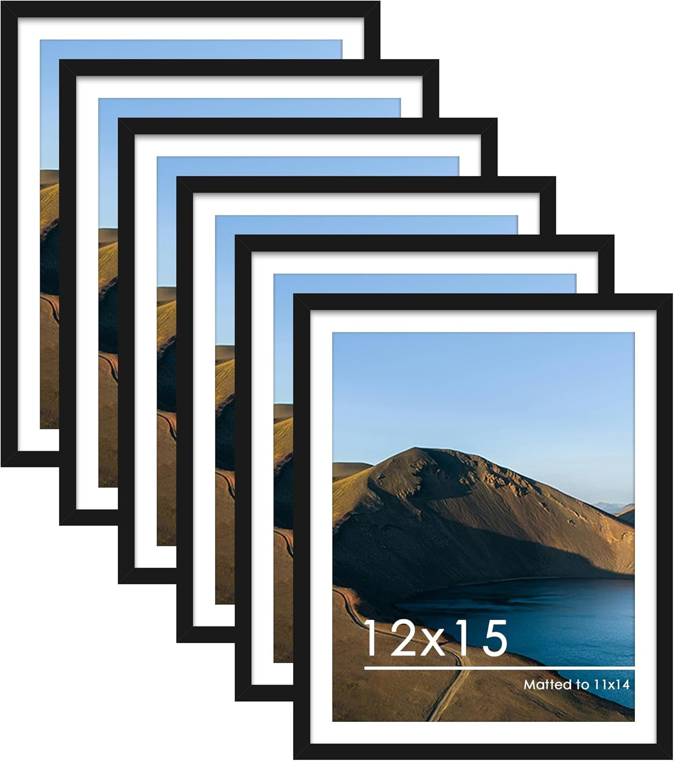 12X15 Picture Frames Set of 6, Display Pictures 11X14 with Mat or 12X15 without