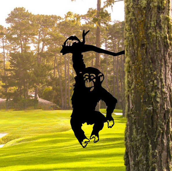 Hanging Monkey Metal Silhouette Decor Outdoor Garden Ornament Chimpanzee Yard