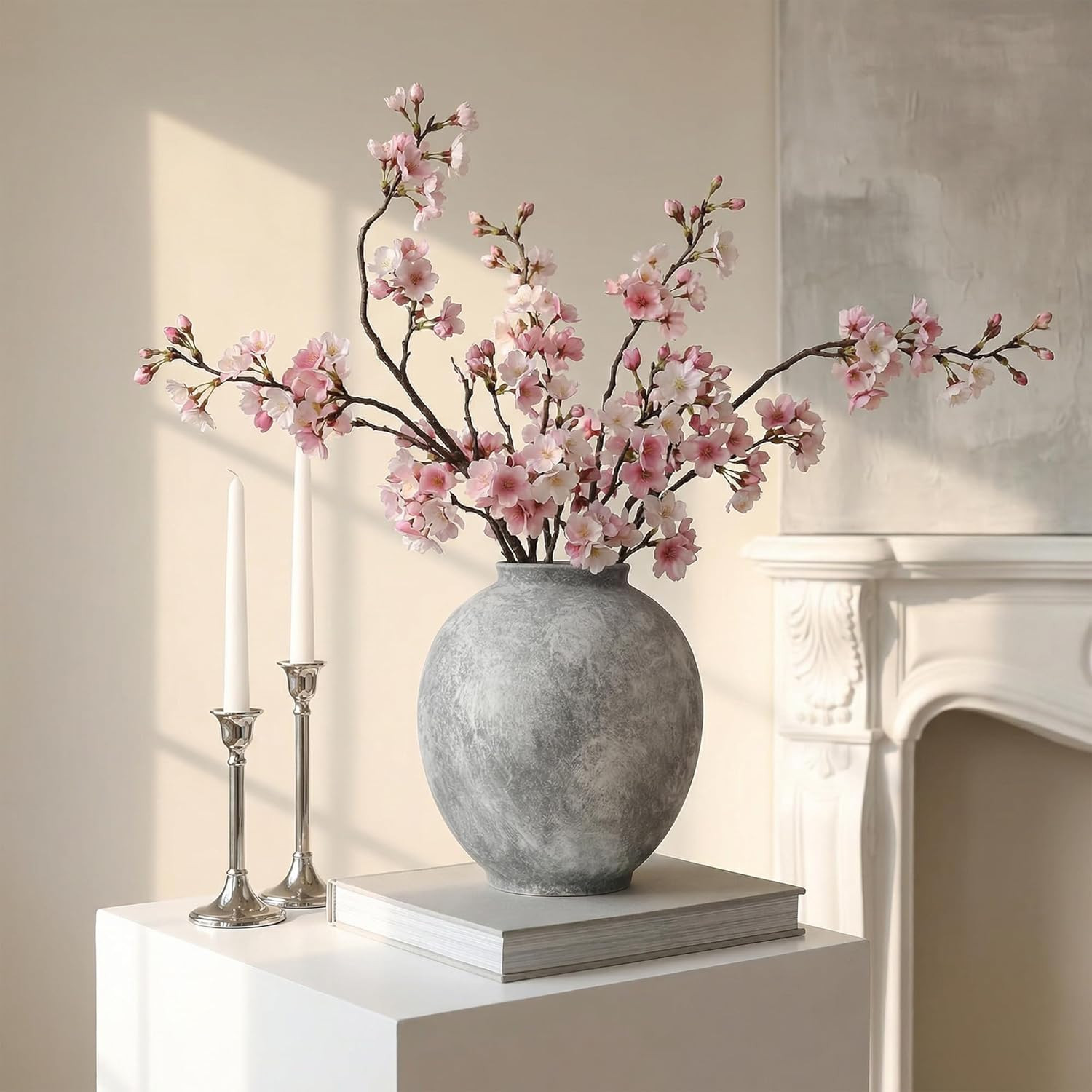 Large Ceramic Vase, 9.8 Inch Rustic Farmhouse Flowers Vase for Home Decor, Sands