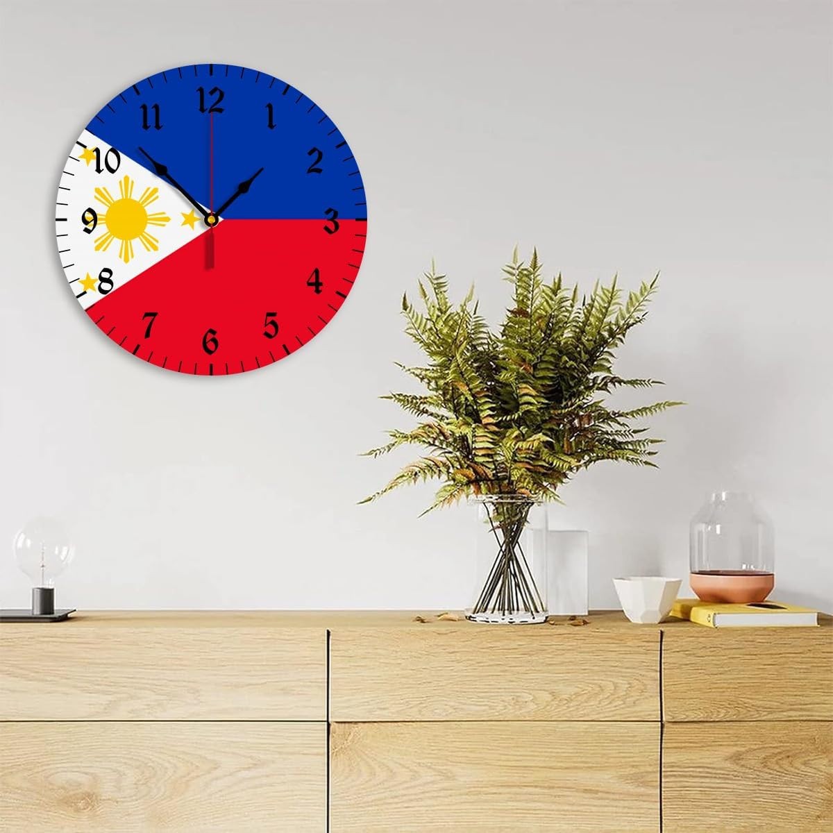 New Philippines Flag Wall Clock 12″, Silent Non Ticking Decor for Office Kitchen