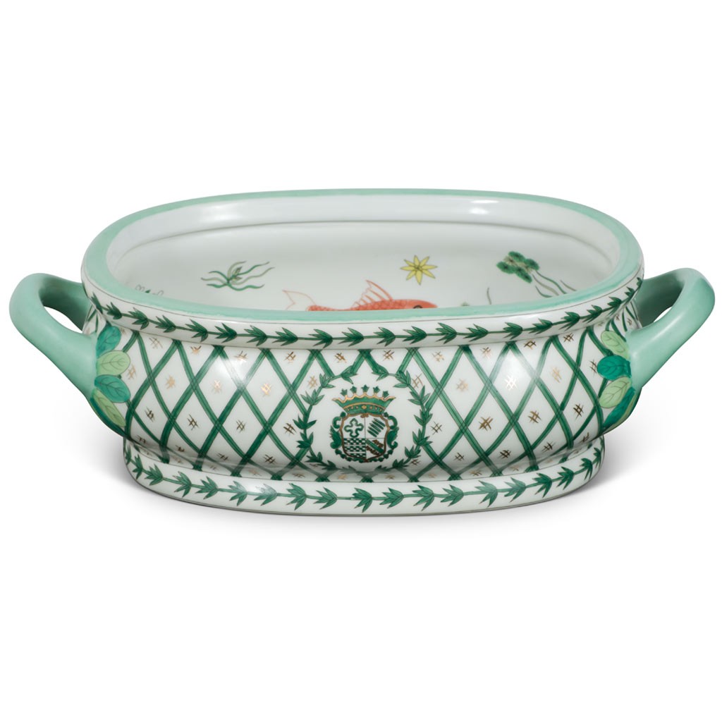 US Seller – Green and White European Motif Chinese Porcelain Footbath Planter