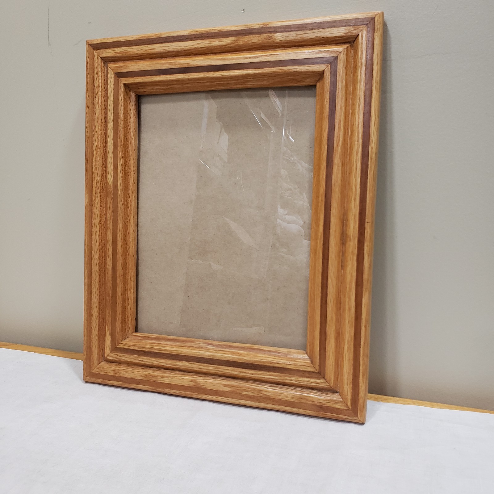 Two Tone Oak Picture Frame 8.5×11 Striped Wood Inlay Stepped Rustic Wall Decor