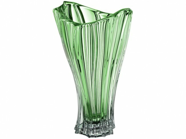 Flower Vase 12″ Centerpiece Bud Vase Green color Bohemian Czech Crystal Glass