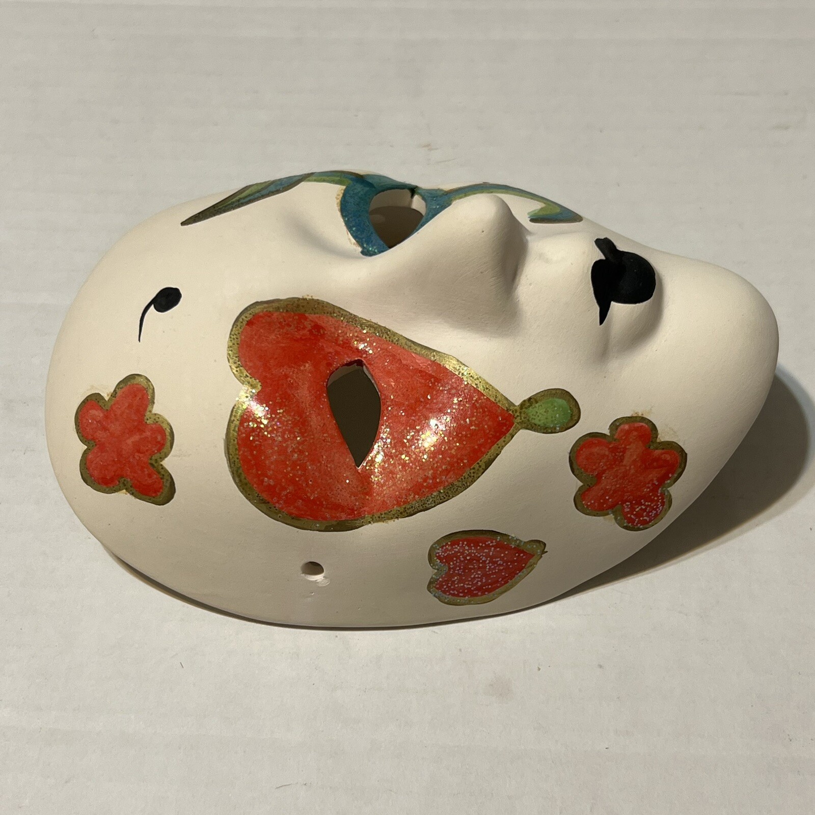 TWO Ceramic Face Wall Masks Hand Painted Wall Hangings