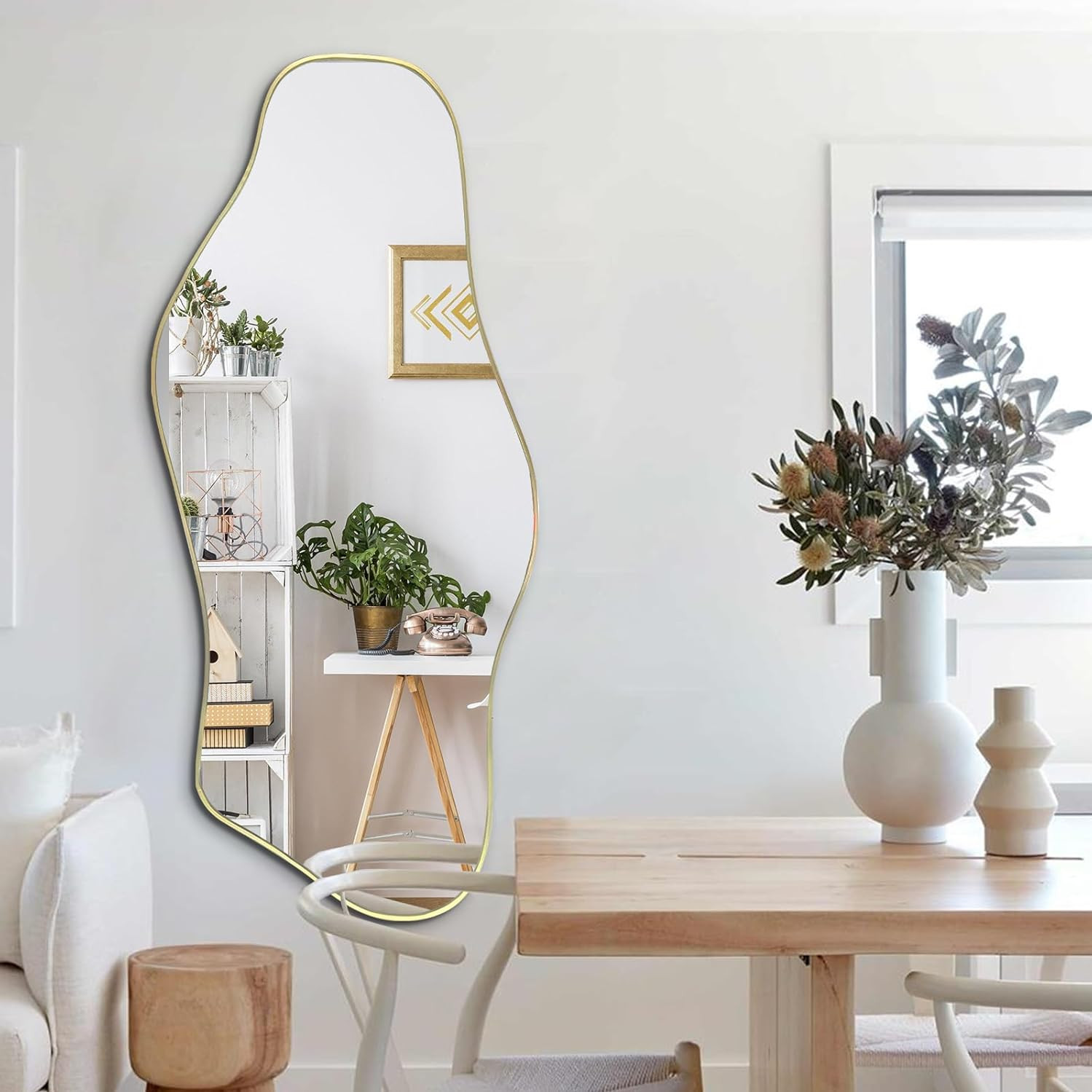 Irregular Wall Mirror, 51.1″x23.6″ Asymmetrical Frameless Mirrors, Large Modern