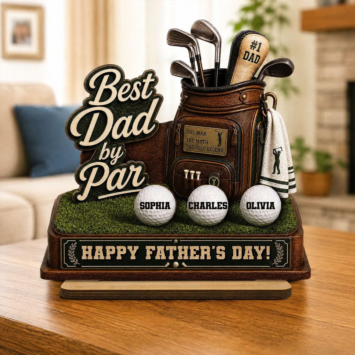 Best Dad By Par Custom Kid Name 2-Layered Wooden Plaque – Father’s Day Gift For