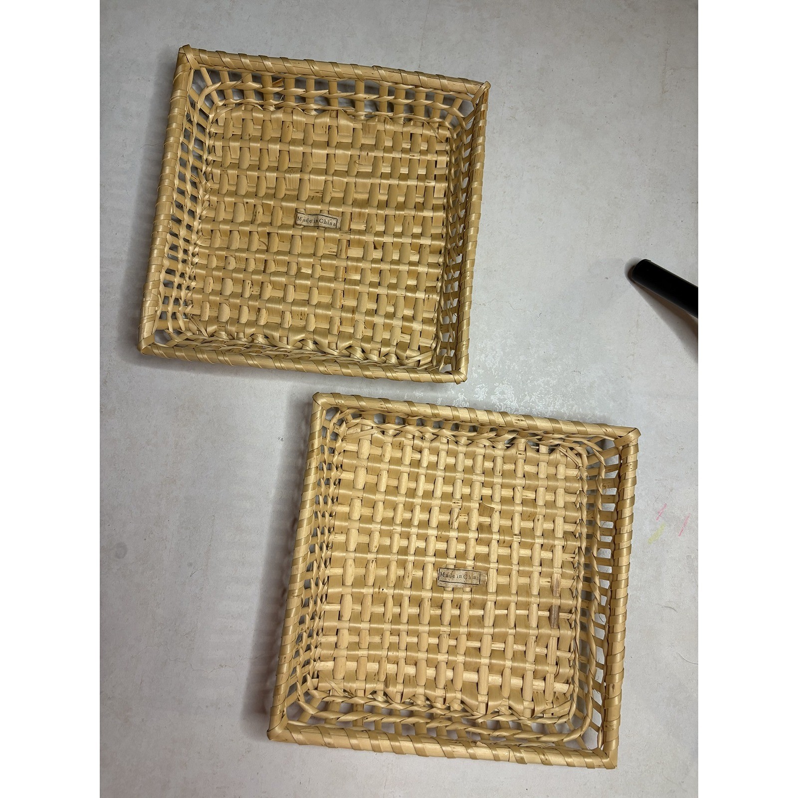 Set of 2 Square Woven Baskets Natural Fiber Small Trays Boho Home Decor 8×8