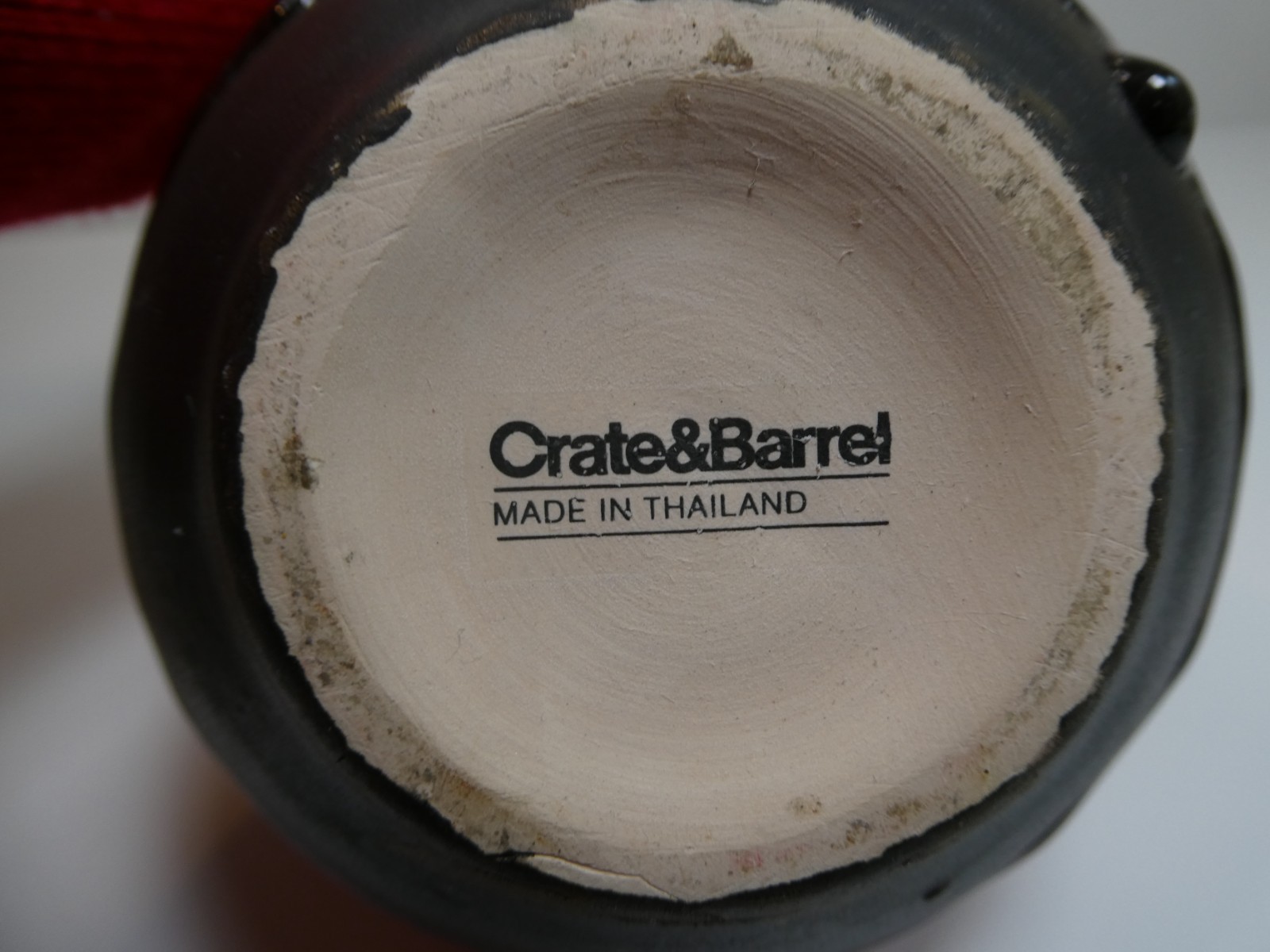 Crate & Barrel Red & Black ceramic vase combination glossy with matte finish