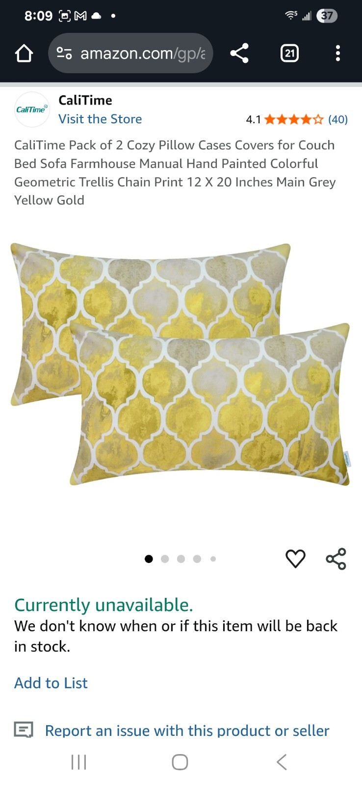 2-Pc CaliTime Home Decor Throw Pillows Yellow Gray Geometric Colorful 12″×20″