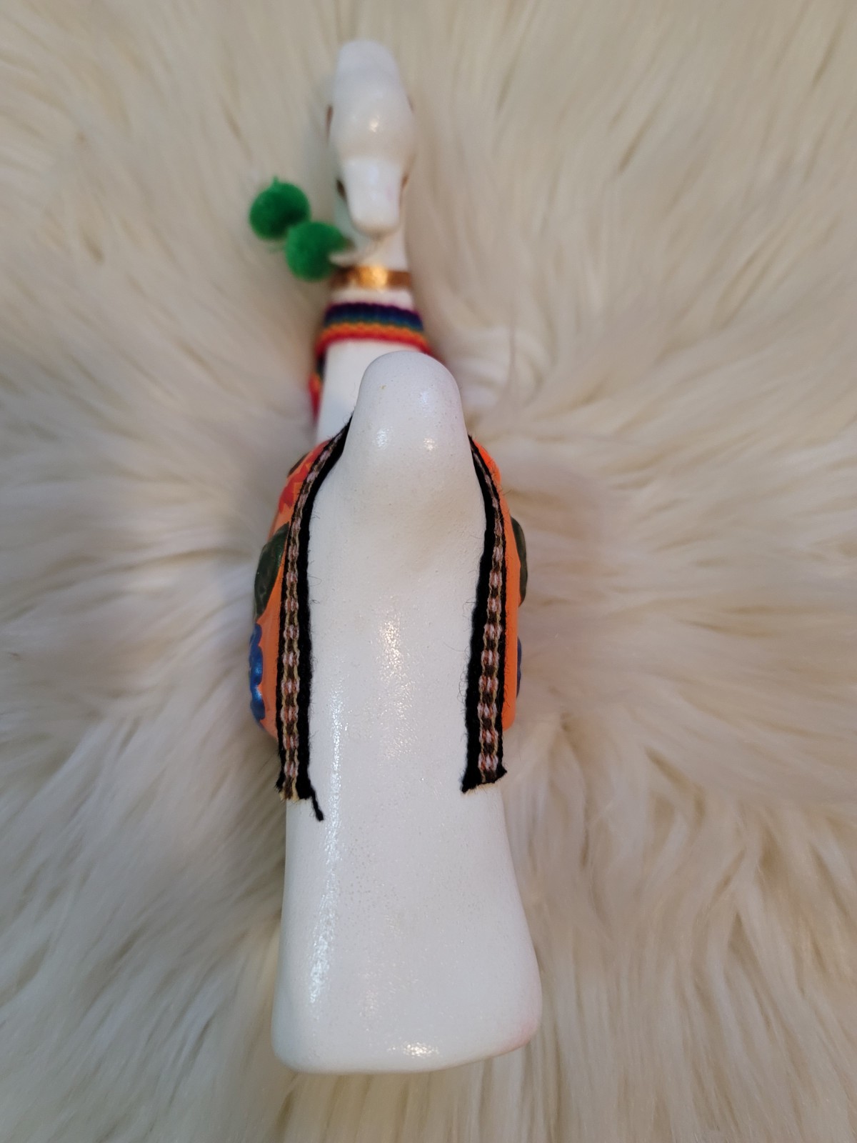 Ceramic Decorative Llama White Colorful 7.5″ Tall Decor From Peru Handcrafted