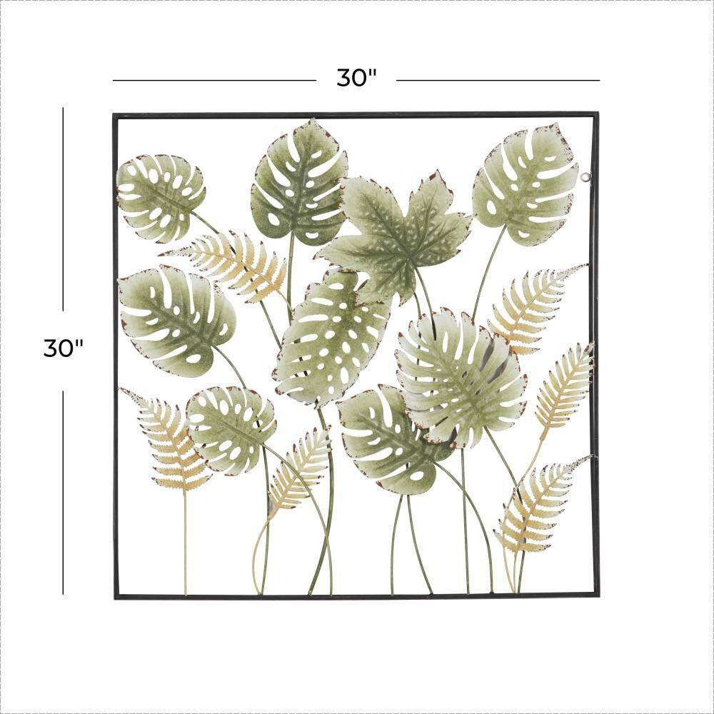30 In. X 30 In. Metal Green Tall Cut-Out Leaf Wall Decor with Intricate Laser Cu