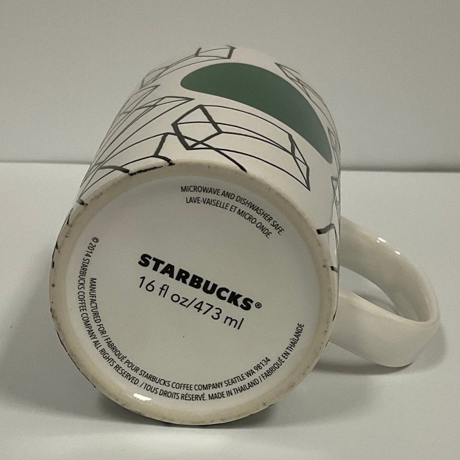 Starbucks Vintage 2014 Green Dot Collection Ceramic Coffee Mug Geometric Cubes
