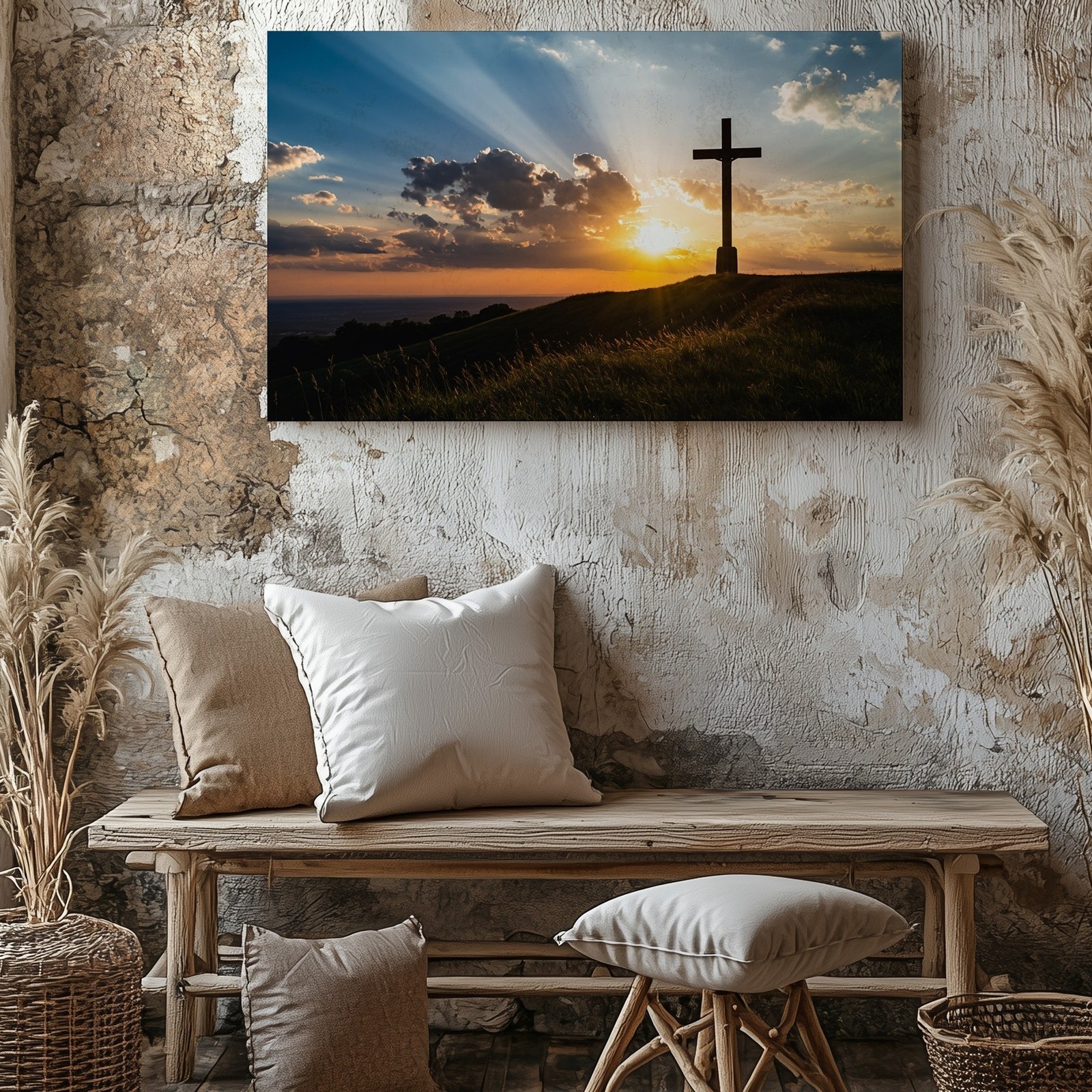 Wall Art Majestic Silhouette Of A Cross Stands Atop A Gently Sloping Home Decor