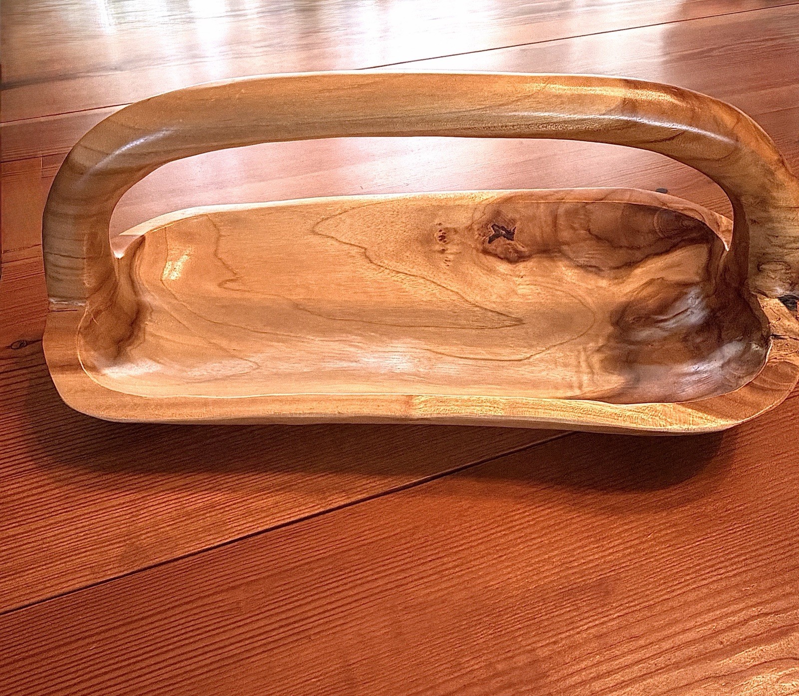 Handcarved Decorative Rustic Wooden Oval Bowl Basket Centerpiece Fruit Bowl NICE